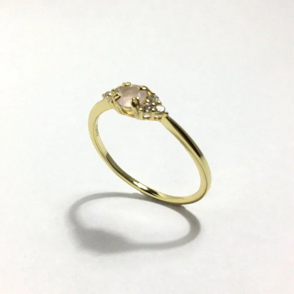 Sterling Silver Ring Size 7 Yellow Gold Plated Pink Lab Created Cubic Zirconia
